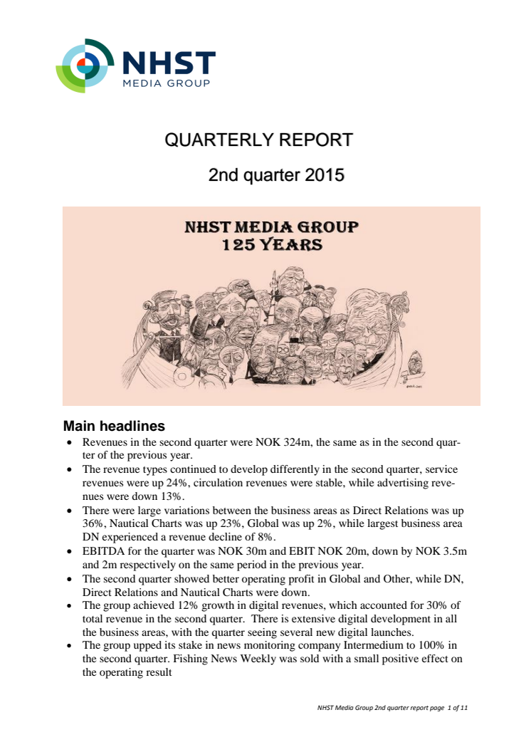 NHST Media Group – Quarterly report 2nd quarter 2015