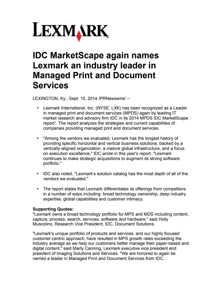 Lexmark återigen ledande i ny IDC rapport inom dokumenthantering