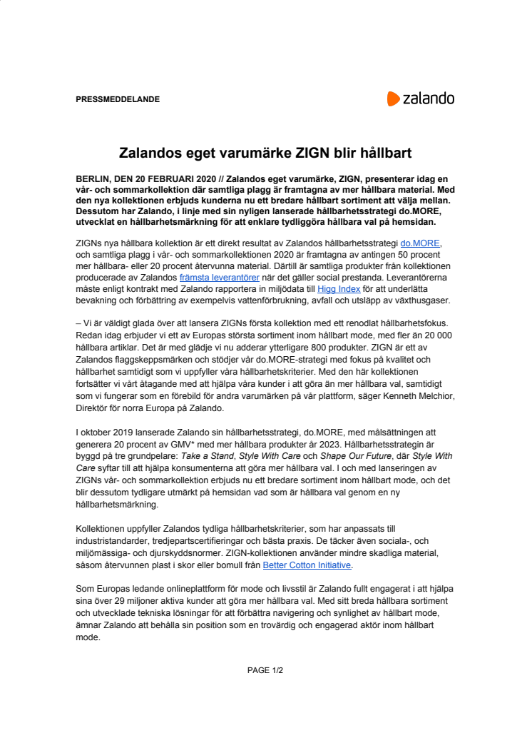 Zalandos eget varumärke ZIGN blir hållbart