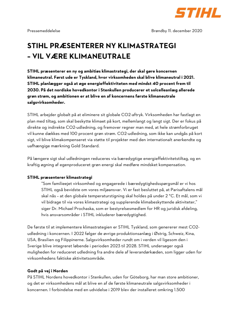 STIHL PRÆSENTERER NY KLIMASTRATEGI  – VIL VÆRE KLIMANEUTRALE