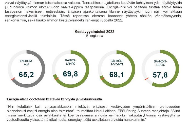 Kestävysindeksi 2022, Energia-ala