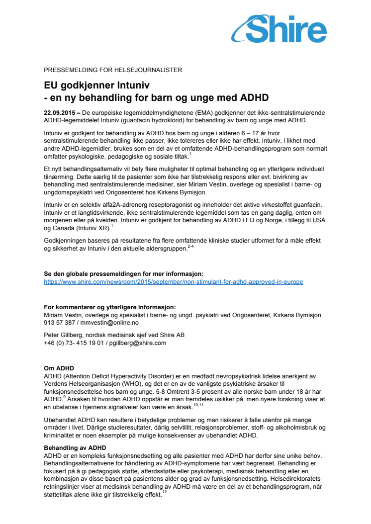 EU godkjenner Intuniv - en ny behandling for barn og unge med ADHD 