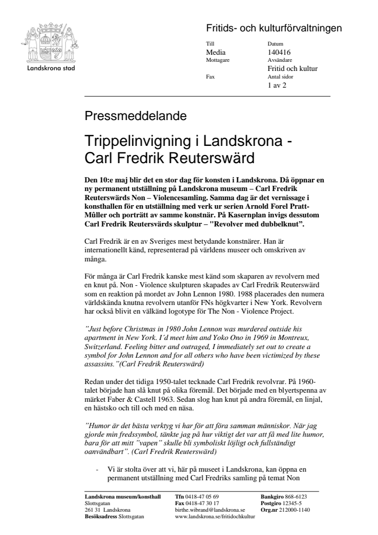 Trippelinvigning i Landskrona - Carl Fredrik Reuterswärd