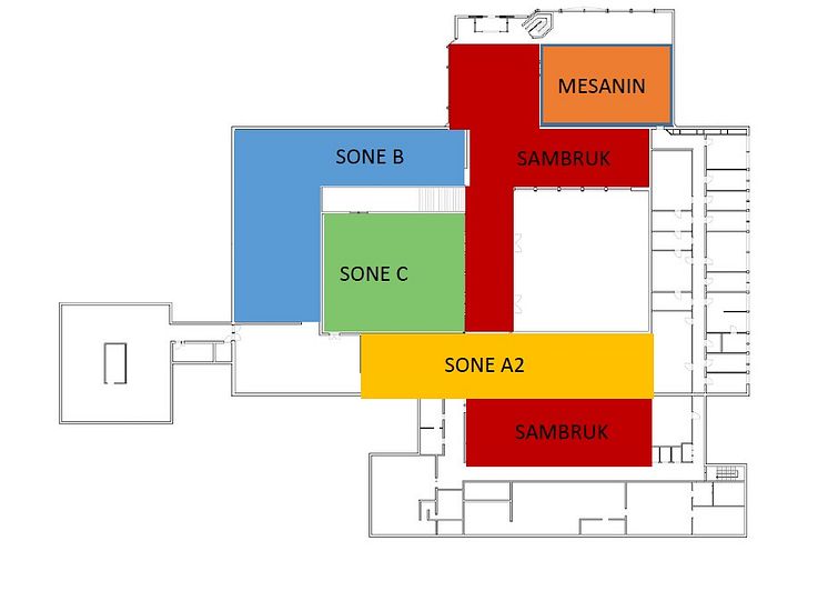 Oversikt over arealene som kan søkes på i det gamle Munchmuseet 