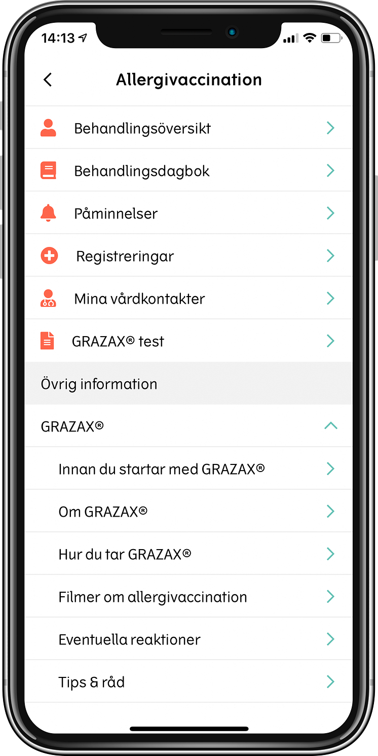 App Allergivaccination - appöversikt