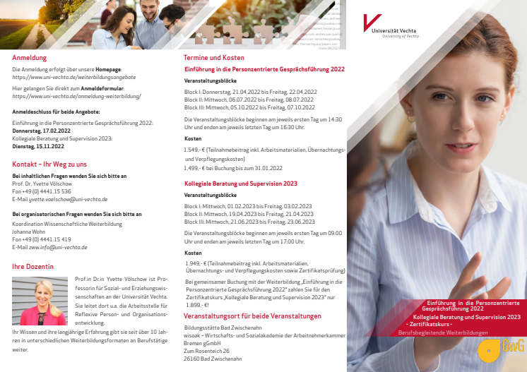 Flyer | Einführung  in  die  Personzentrierte Gesprächsfühung 2022 / Kollegiale Beratung und Supervision 2023