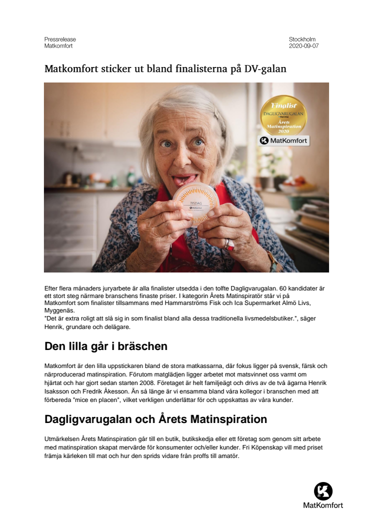 Matkomfort sticker ut bland finalisterna på DV-galan