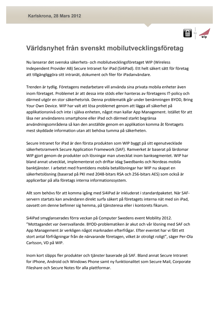 Världsnyhet från svenskt mobilutvecklingsföretag