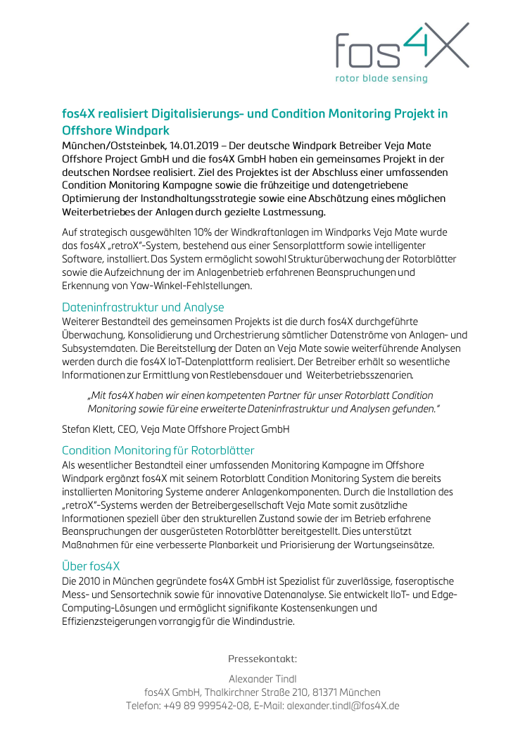fos4X realisiert Digitalisierungs- und Condition Monitoring Projekt in Offshore Windpark