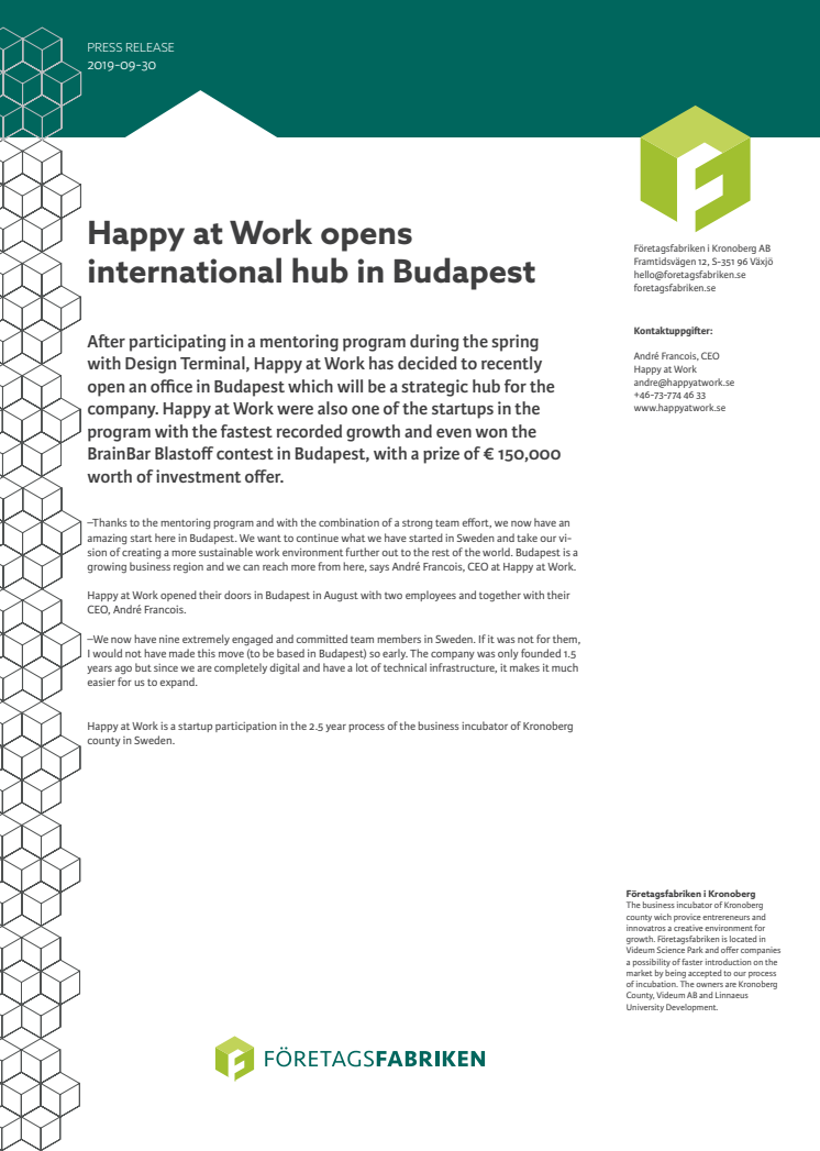Happy at Work opens international hub in Budapest