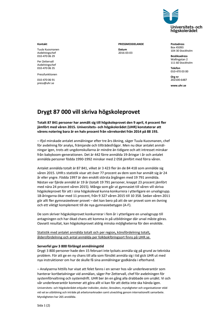 Drygt 87 000 vill skriva högskoleprovet