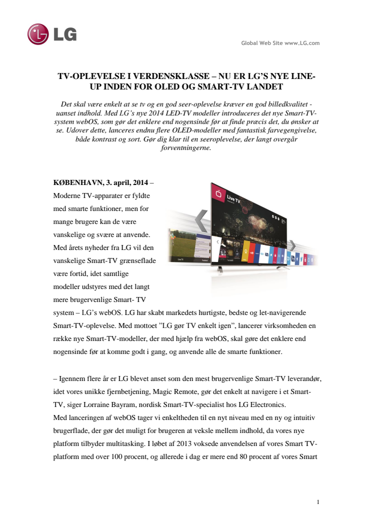 TV-OPLEVELSE I VERDENSKLASSE – NU ER LG’S NYE LINE-UP INDEN FOR OLED OG SMART-TV LANDET 