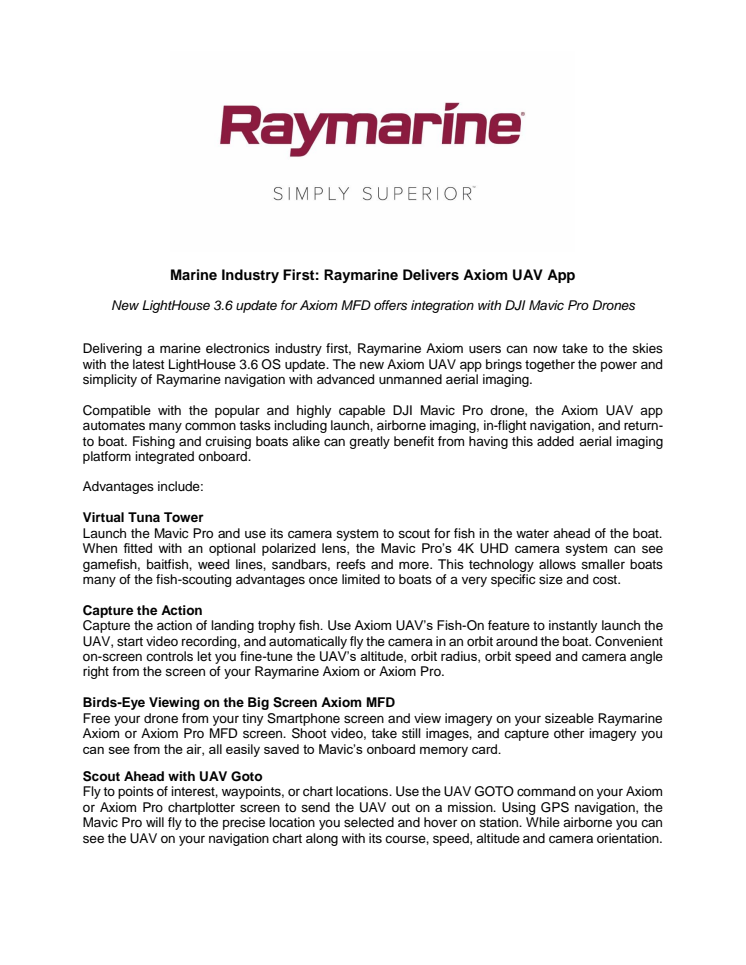 Raymarine - Marine Industry First: Raymarine Delivers Axiom UAV App