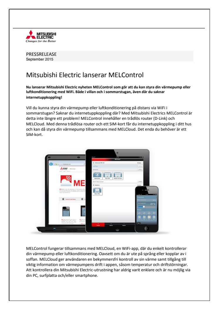 Mitsubishi Electric lanserar MELControl