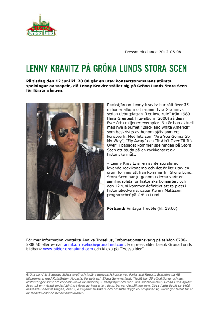Lenny Kravitz på Gröna Lunds Stora Scen