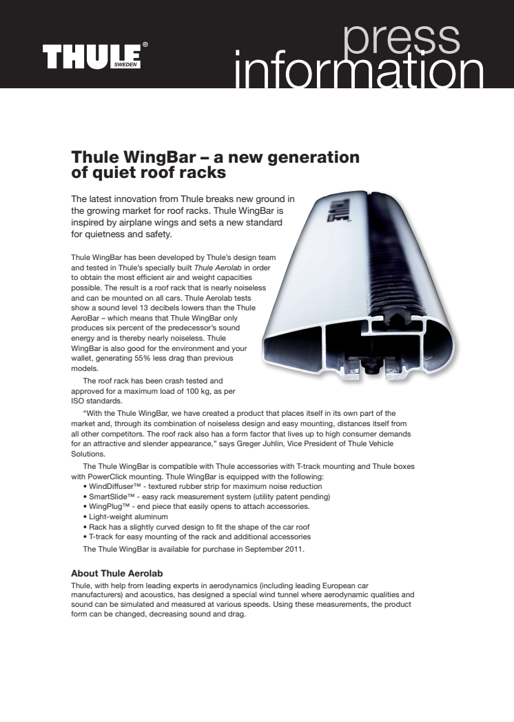 Thule WingBar – a new generation of quiet roof racks