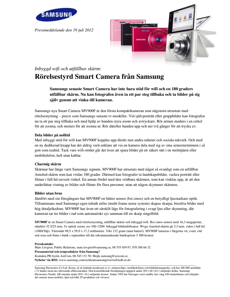 Inbyggd wifi och utfällbar skärm: Rörelsestyrd Smart Camera från Samsung