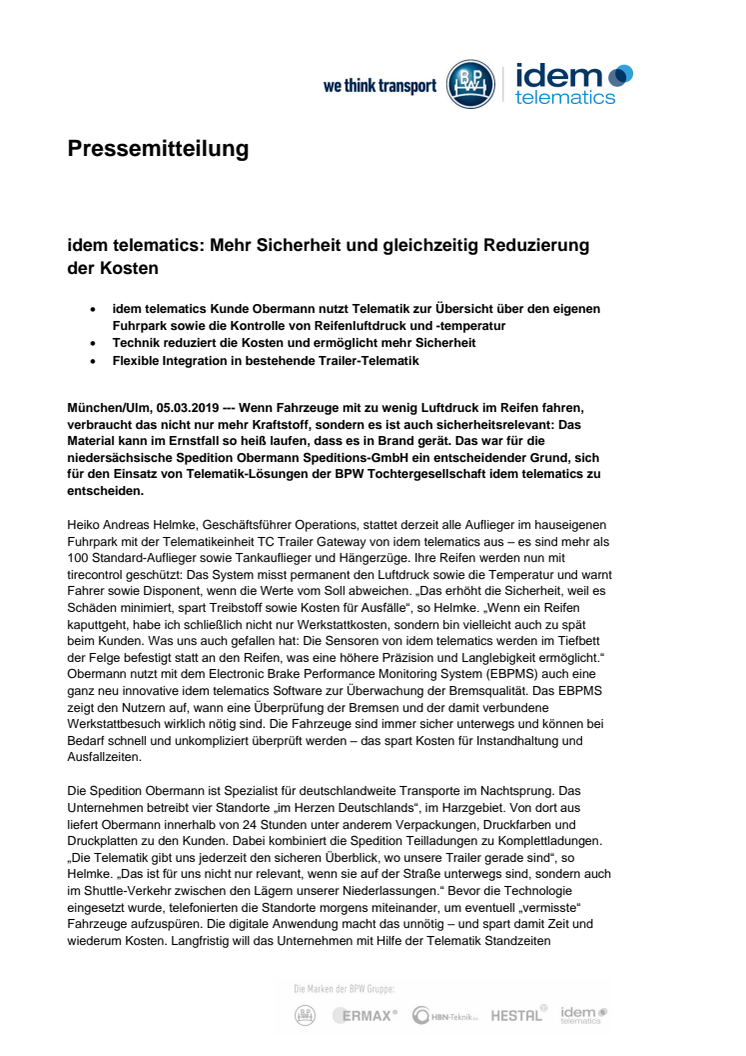 idem telematics: Mehr Sicherheit und gleichzeitig Reduzierung der Kosten