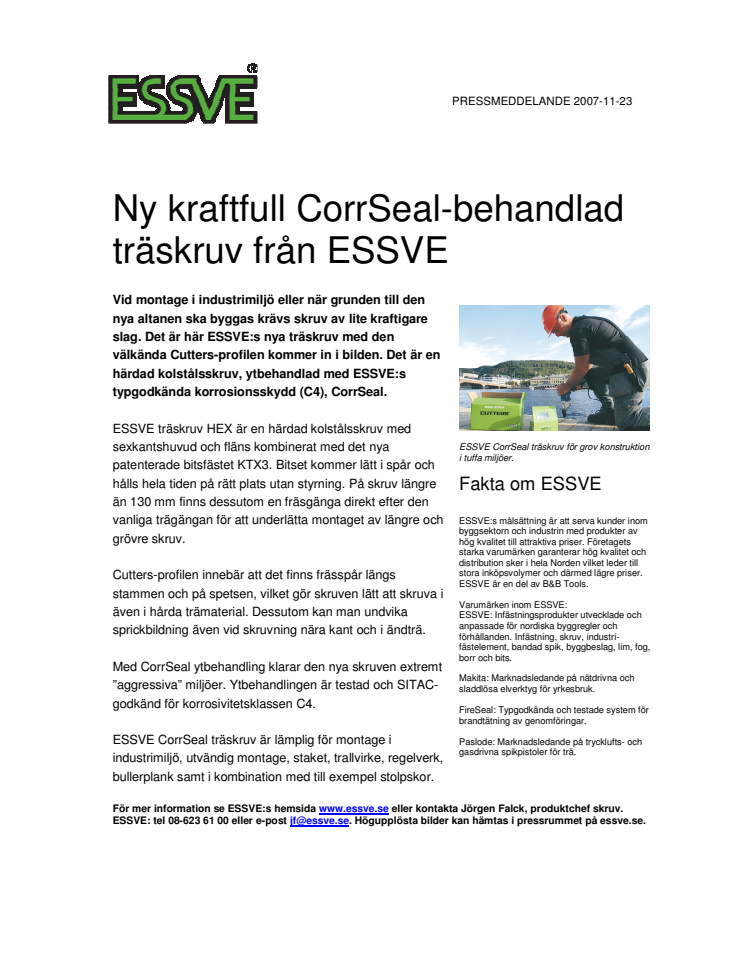 Ny kraftfull CorrSeal-behandlad träskruv från ESSVE