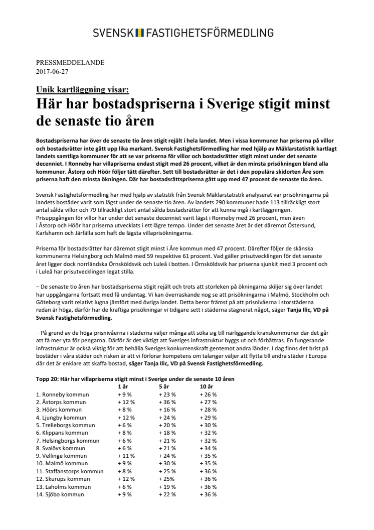 Unik kartläggning visar: Här har bostadspriserna i Sverige stigit minst de senaste tio åren