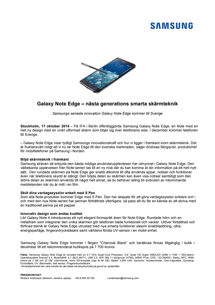 Galaxy Note Edge – nästa generations smarta skärmteknik