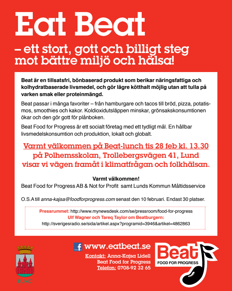 Inbjudan Eat Beat Lund 28 februari