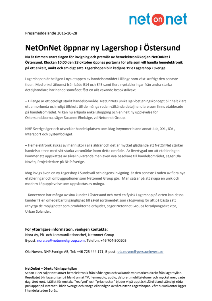 NetOnNet öppnar ny Lagershop i Östersund 