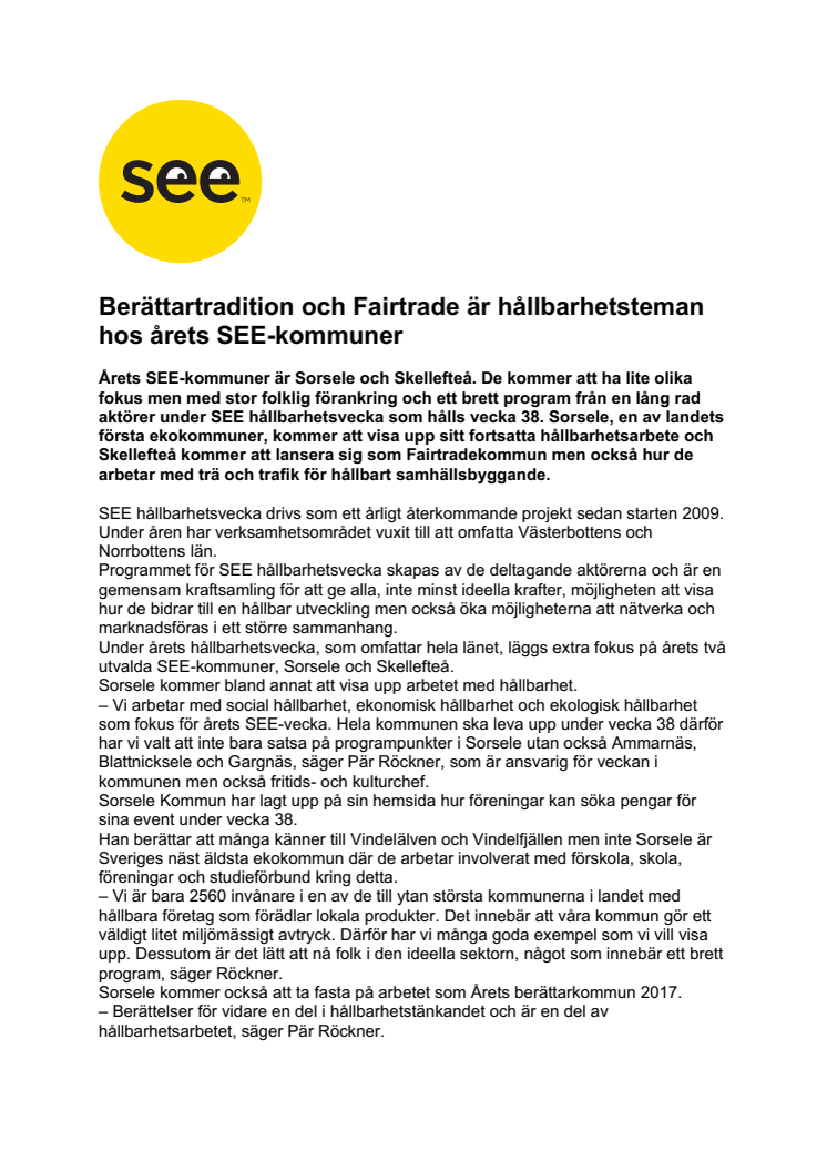 Berättartradition och Fairtrade är hållbarhetsteman hos årets SEE-kommuner i Västerbotten