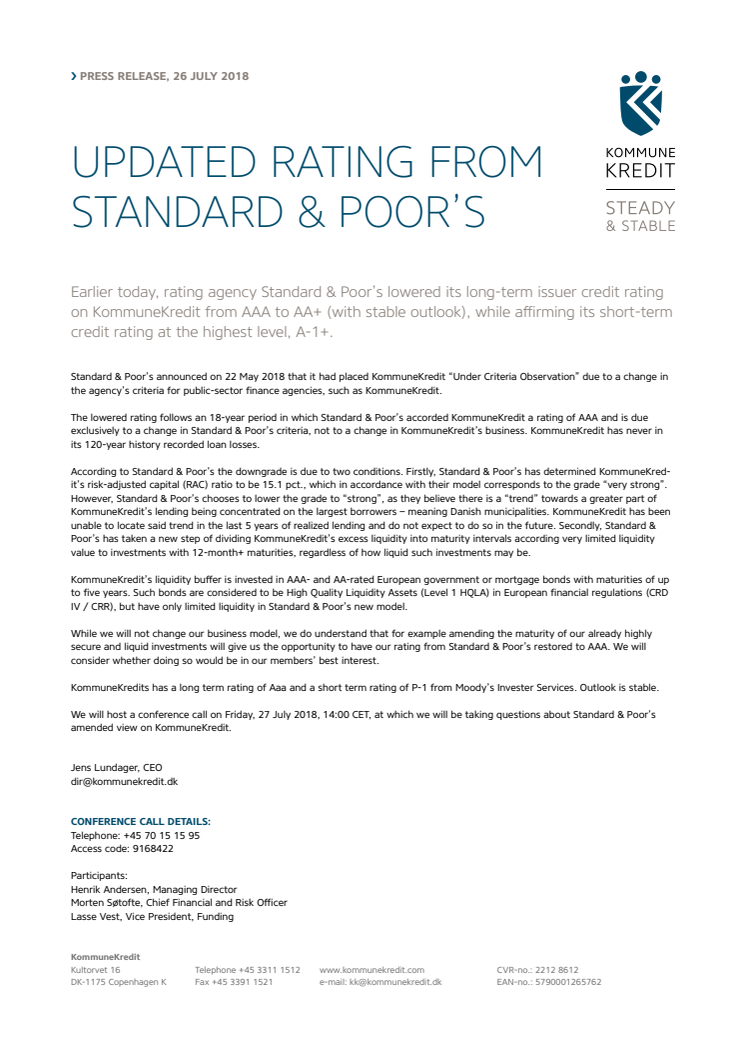 Updated rating from Standard & Poor’s