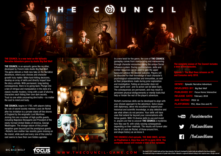 THE COUNCIL is a new twist on the episodic Narrative Adventure genre by studio Big Bad Wolf – discover its Teaser Trailer! 