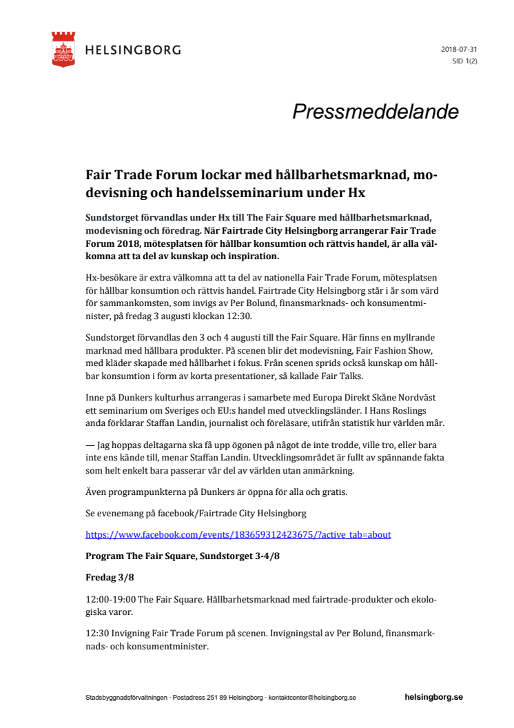 Fair Trade Forum lockar med hållbarhetsmarknad, modevisning och handelsseminarium under Hx