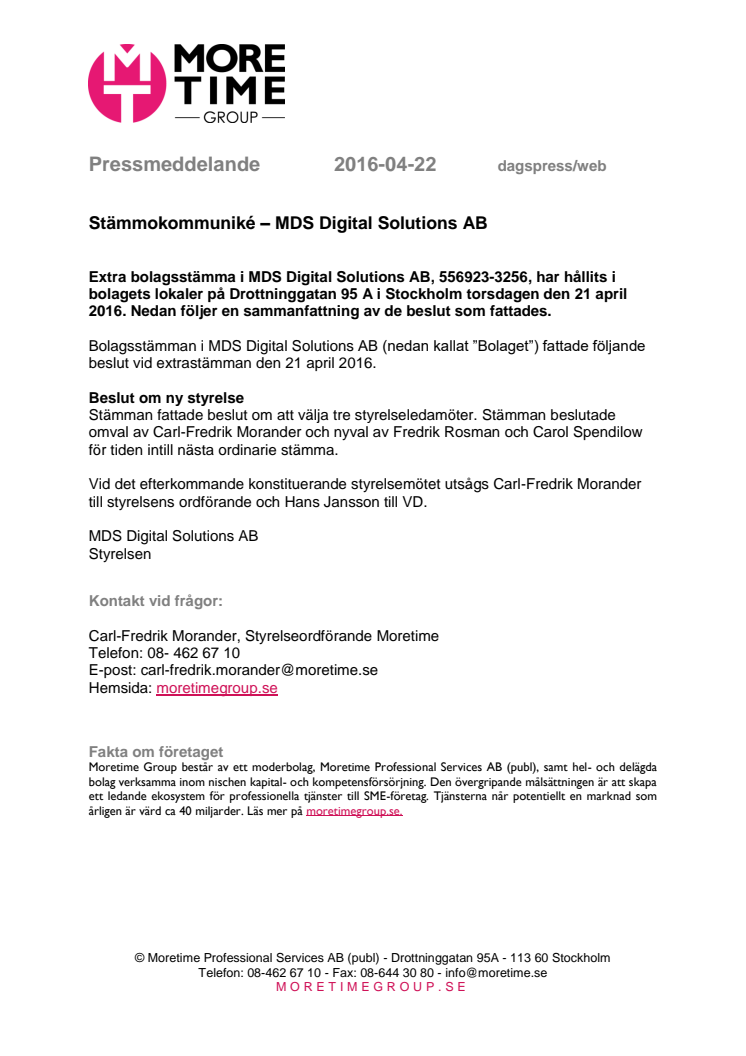 Stämmokommuniké - MDS Digital Solutions AB