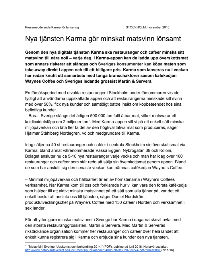 Nya tjänsten Karma gör minskat matsvinn lönsamt