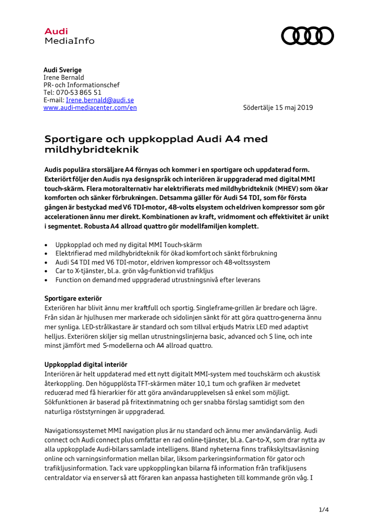 Sportigare och uppkopplad Audi A4 med mildhybridteknik