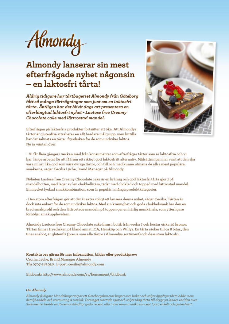Almondy lanserar sin mest efterfrågade nyhet någonsin – en laktosfri tårta!