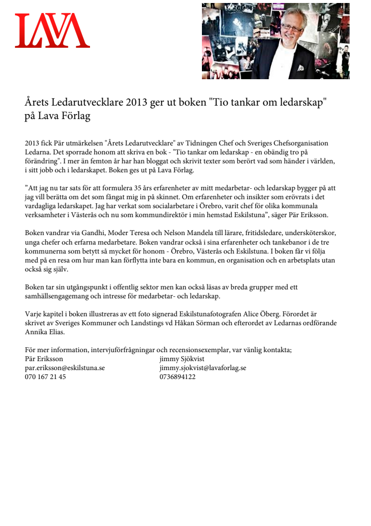 Årets Ledarutvecklare 2013 ger ut boken "Tio tankar om ledarskap" på Lava Förlag