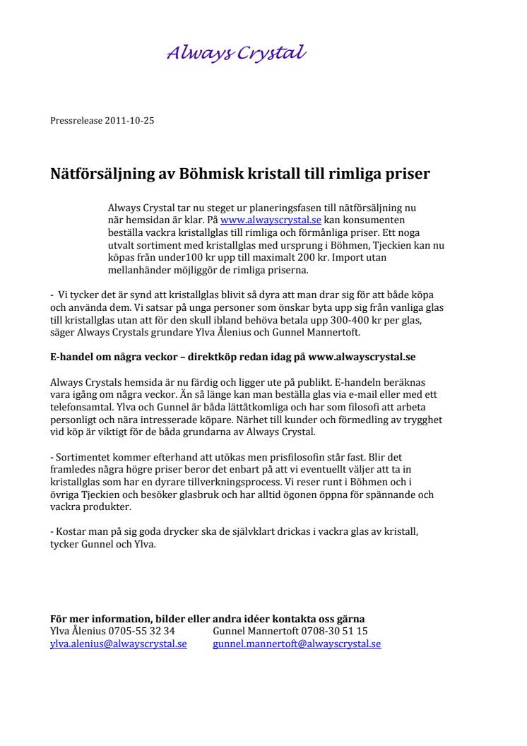 Nätförsäljning av böhmisk kristall till rimliga priser 