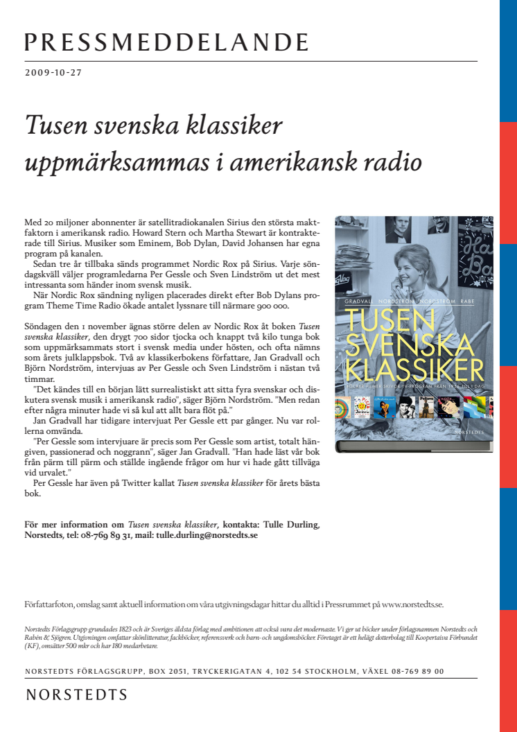 Tusen svenska klassiker uppmärksammas i amerikansk radio