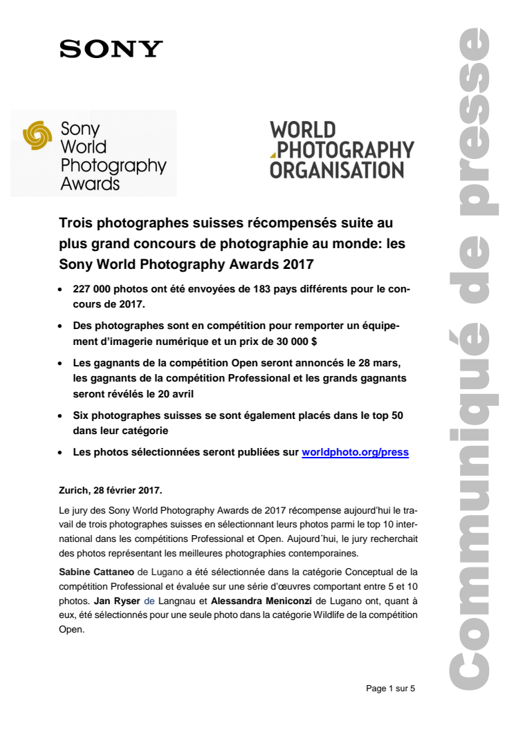 La photographe suisse Alessandra Meniconzi rem-porte deux prix lors des Sony World Photography Awards 2017