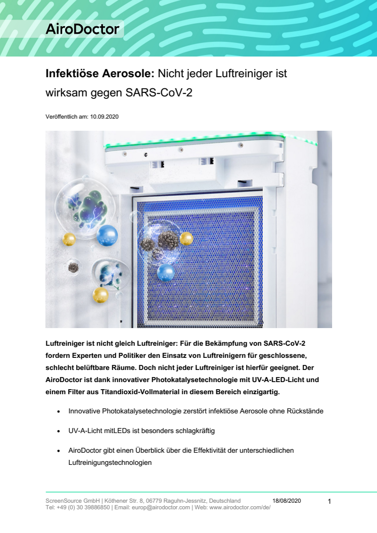 AiroDoctor Infektiöse Aerosole - Nicht jeder Luftreiniger ist wirksam gegen SARS-CoV-2 10.09.2020.pdf