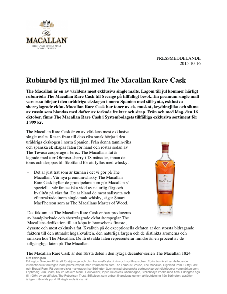 Rubinröd lyx till jul med The Macallan Rare Cask