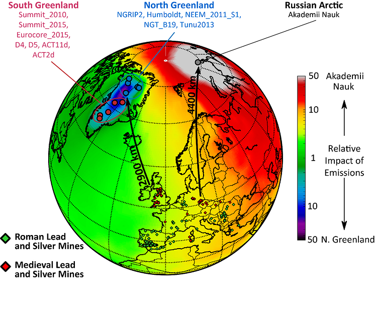 Figur 2 – Blyforurensning i arktiske iskjerner