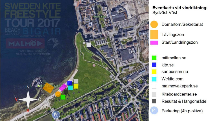 Eventkarta Kitesurfing - vindriktning sydväst-väst