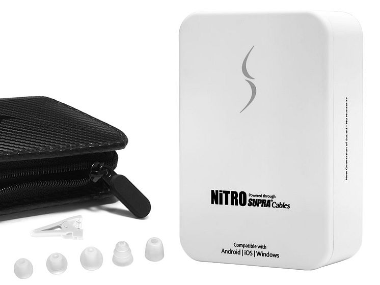 SUPRA NiTRO in-ear white packshot with accessories