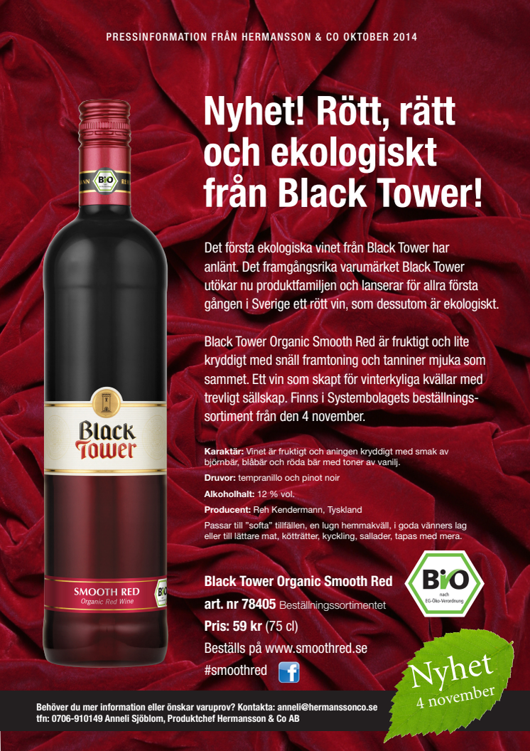 Nyhet! Rött, rätt och ekologiskt från Black Tower!