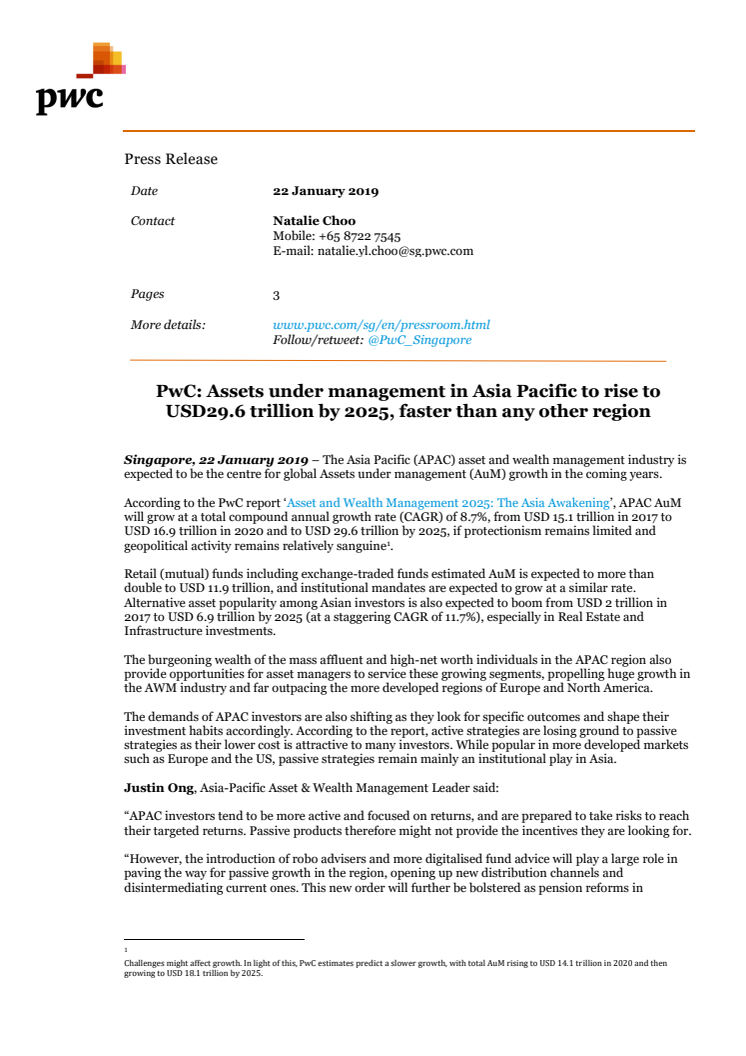 PwC: Assets under management in Asia Pacific to rise to USD29.6 trillion by 2025, faster than any other region