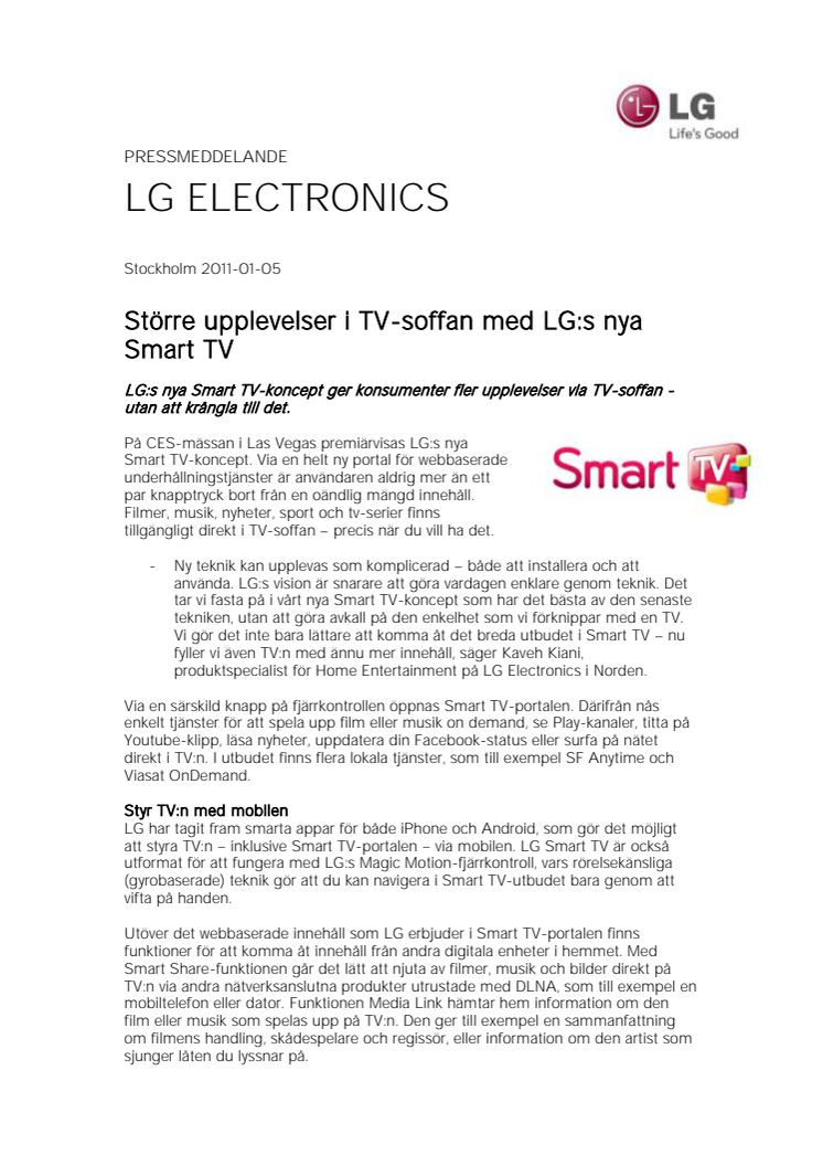 Större upplevelser i TV-soffan med LG:s nya Smart TV