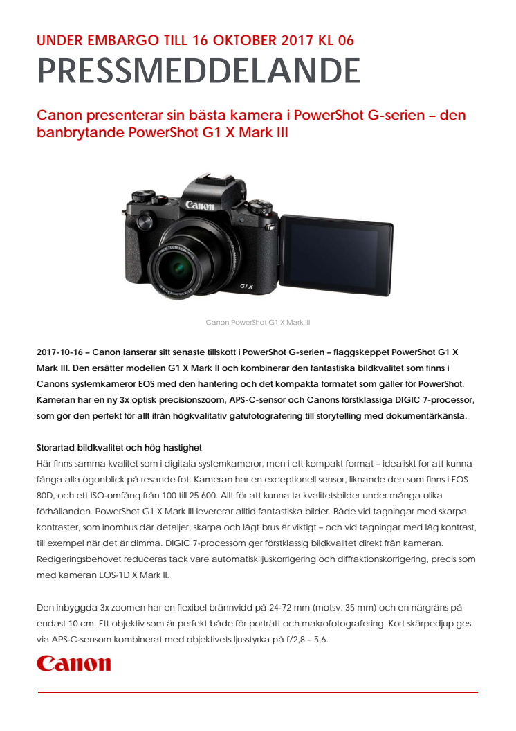 Canon presenterar sin bästa kamera i PowerShot G-serien – den banbrytande PowerShot G1 X Mark III 