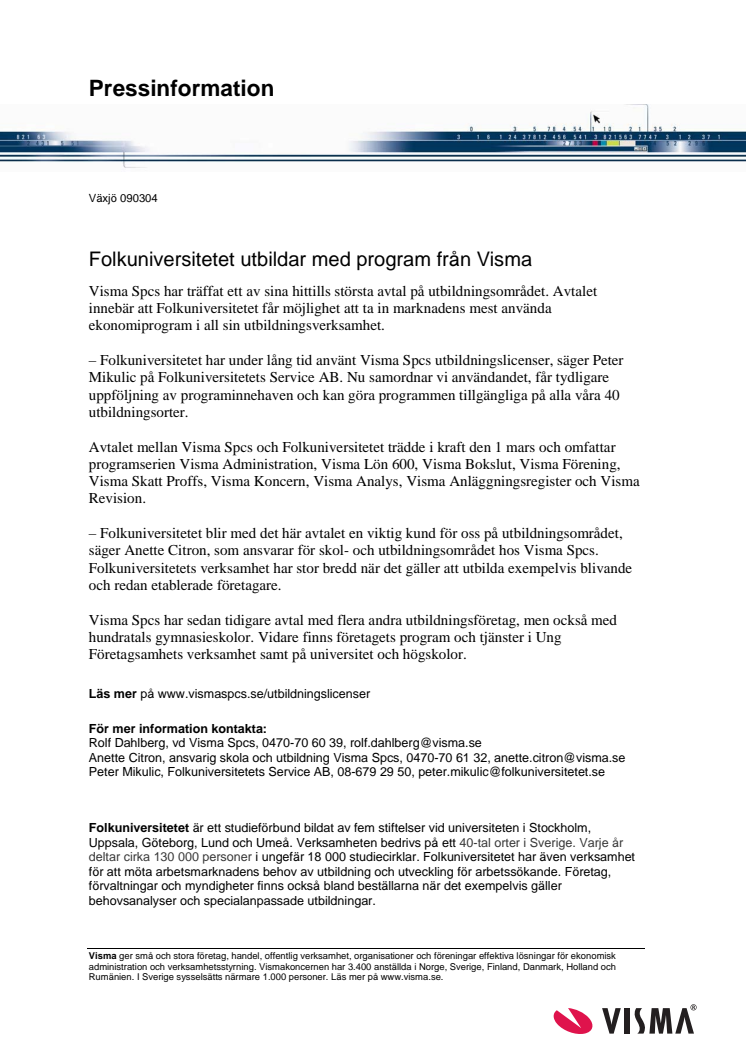 Folkuniversitetet utbildar med program från Visma