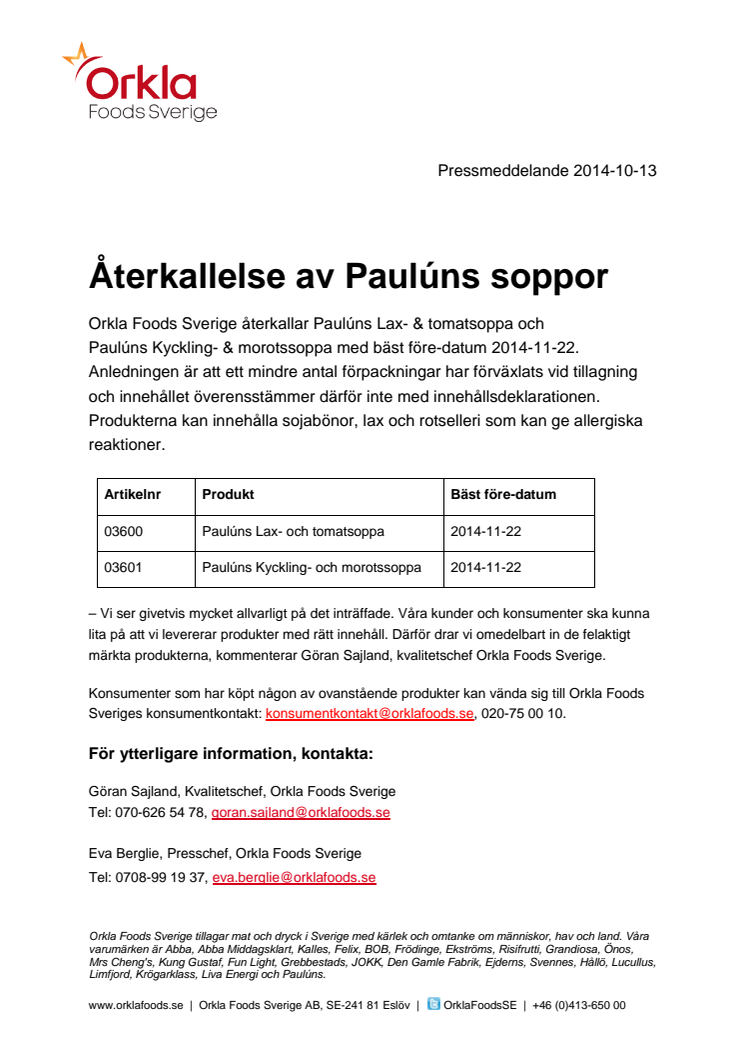 Återkallelse av Paulúns soppor